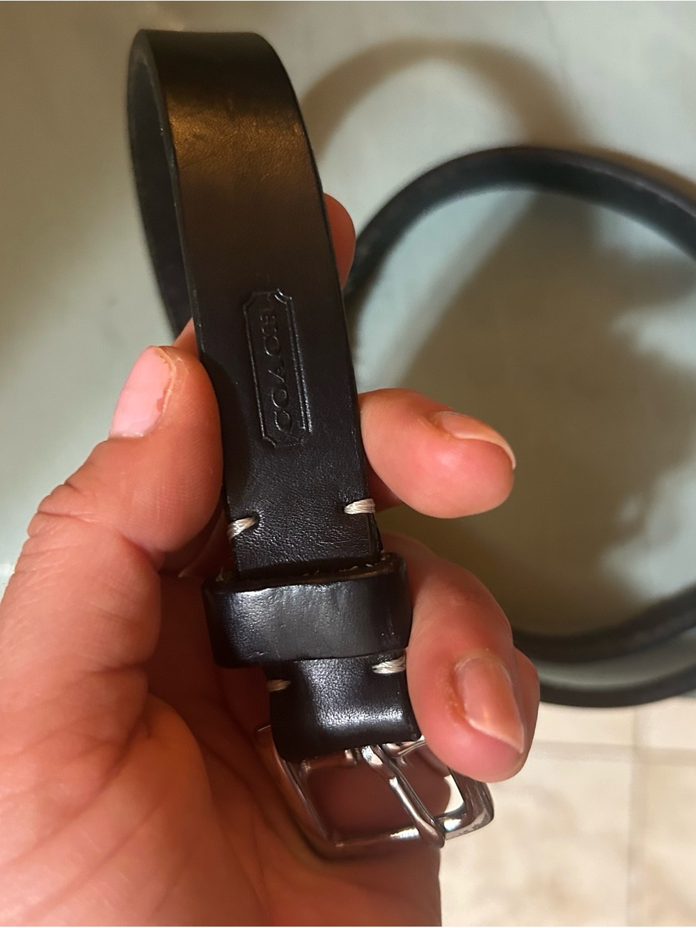 Coach Black Leather Belt with Silver Buckle